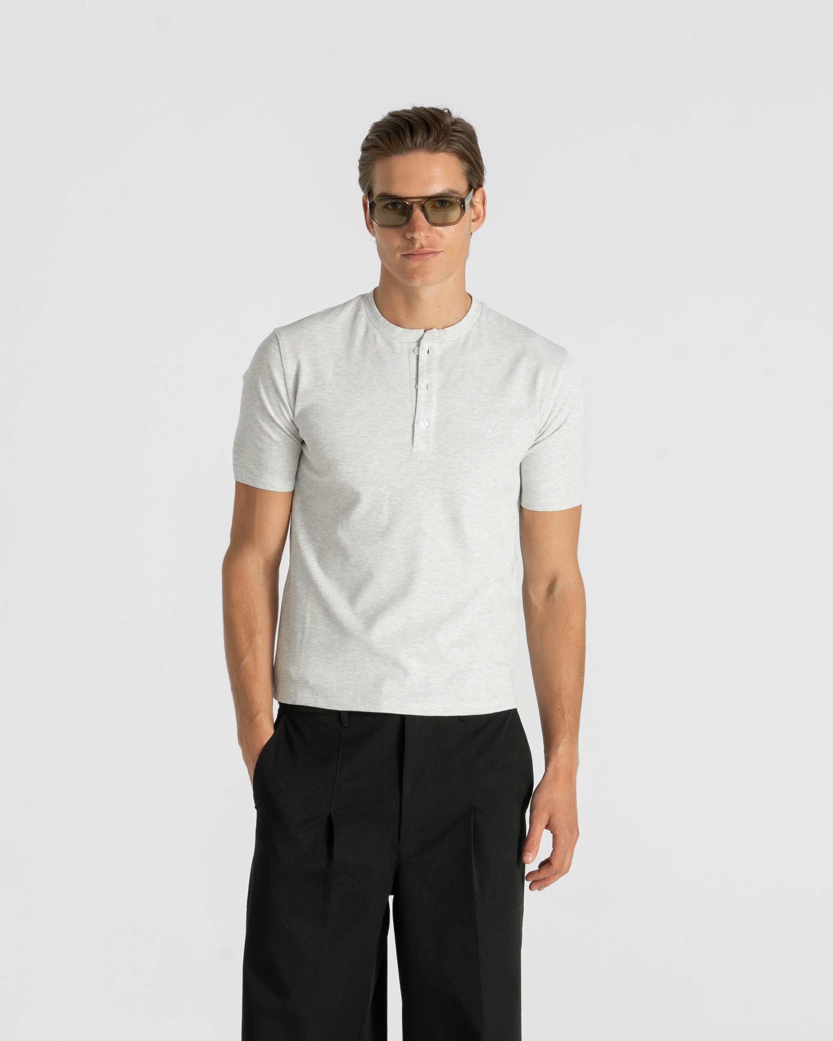 Henley Short Sleeve Heather Grey